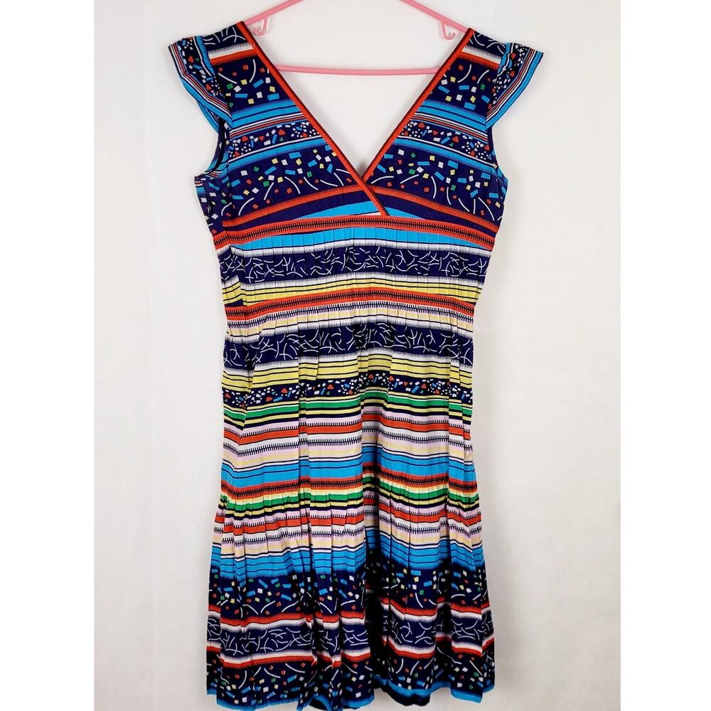 Marc Jacobs blue striped mixed print Vneck cotton dress Size 6 Boho Designer - Picture 2 of 11